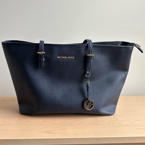 Michael Kors Jet Set Blue Saffiano Leather Top-Zip Tote Bag
